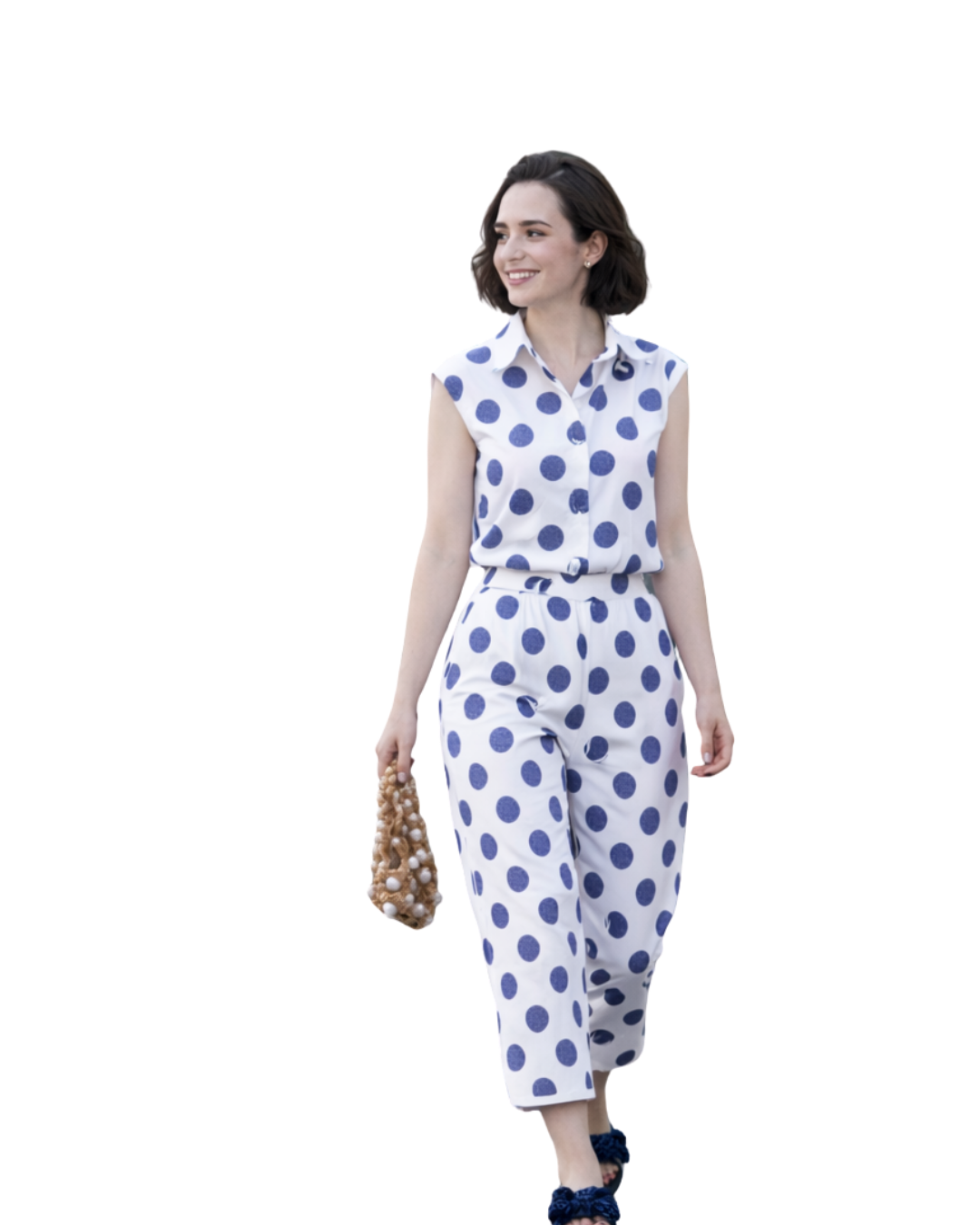 White and Blue Polka Dot Co-Ord Set – Emily in Paris Inspired - Image 2
