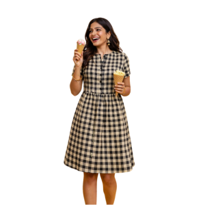 Checkered Midi Dress – Parisian Chic Inspired