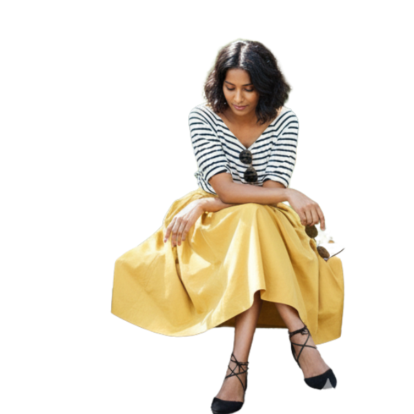 Striped Boat-Neck T-Shirt & Mustard Pleated Midi Skirt Set