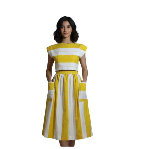 Sunbeam Striped Co-Ord Set – Crop Top & Midi Skirt