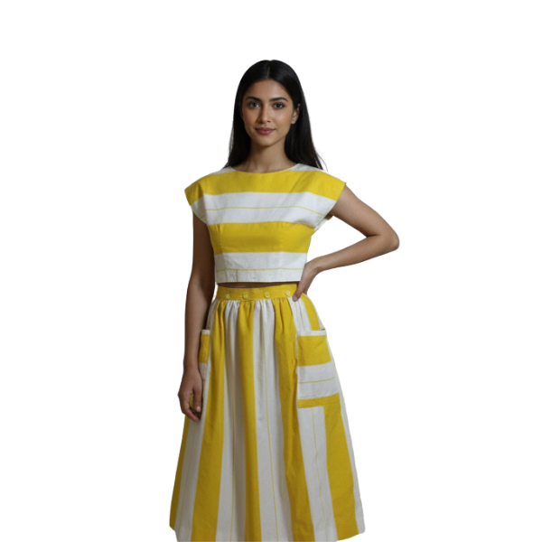 Sunbeam Striped Co-Ord Set – Crop Top & Midi Skirt