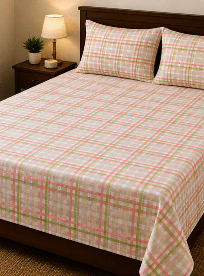 Classic Plaid: Premium Queen-Size Cotton Bedspread
