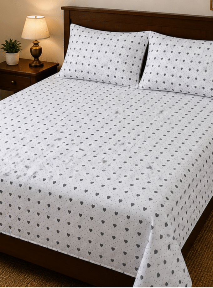 Midnight Hearts: Premium King-Size Cotton Bedspread
