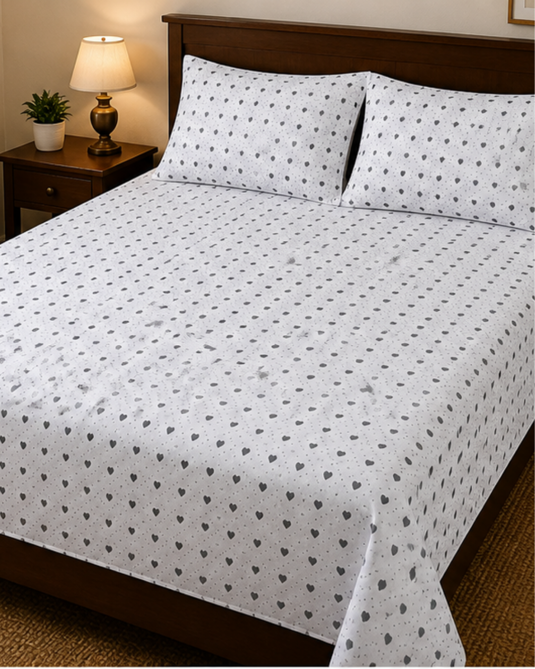 Midnight Hearts: Premium King-Size Cotton Bedspread