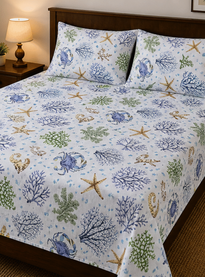 Coastal Breeze: Premium King-Size Cotton Bedspread