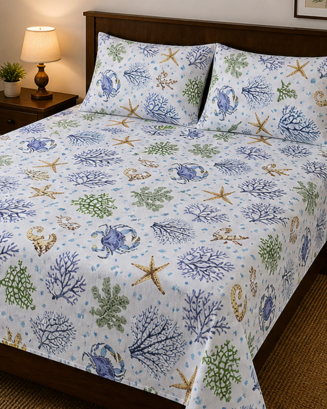 Coastal Breeze: Premium King-Size Cotton Bedspread