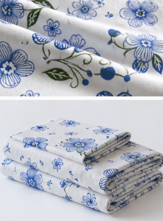 Azure Bloom: Premium King-Size Cotton Bedspread