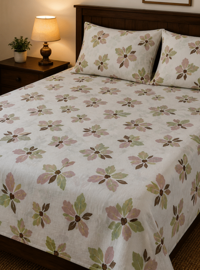 Autumn Petals: Premium King-Size Cotton Bedspread