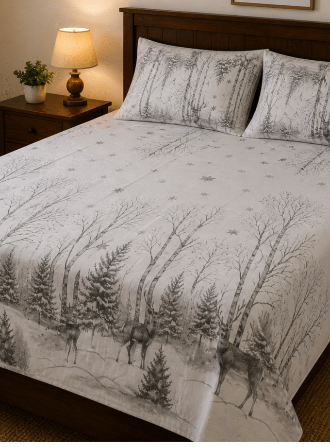 Winter Woodland: Premium King-Size Cotton Bedspread