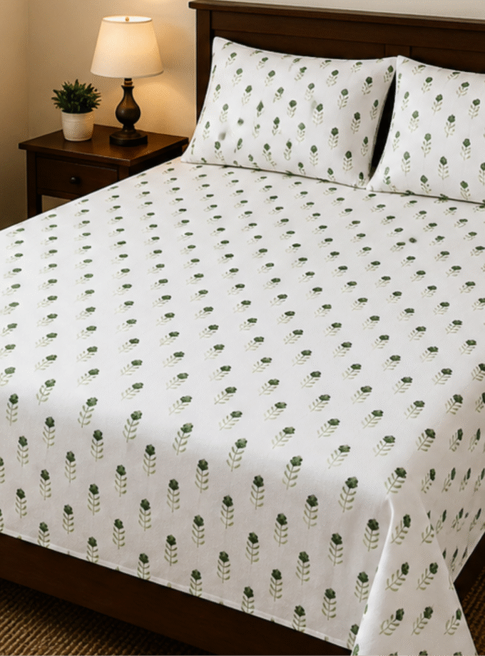 Botanical Bliss: Premium King-Size Textured Cotton Bedspread